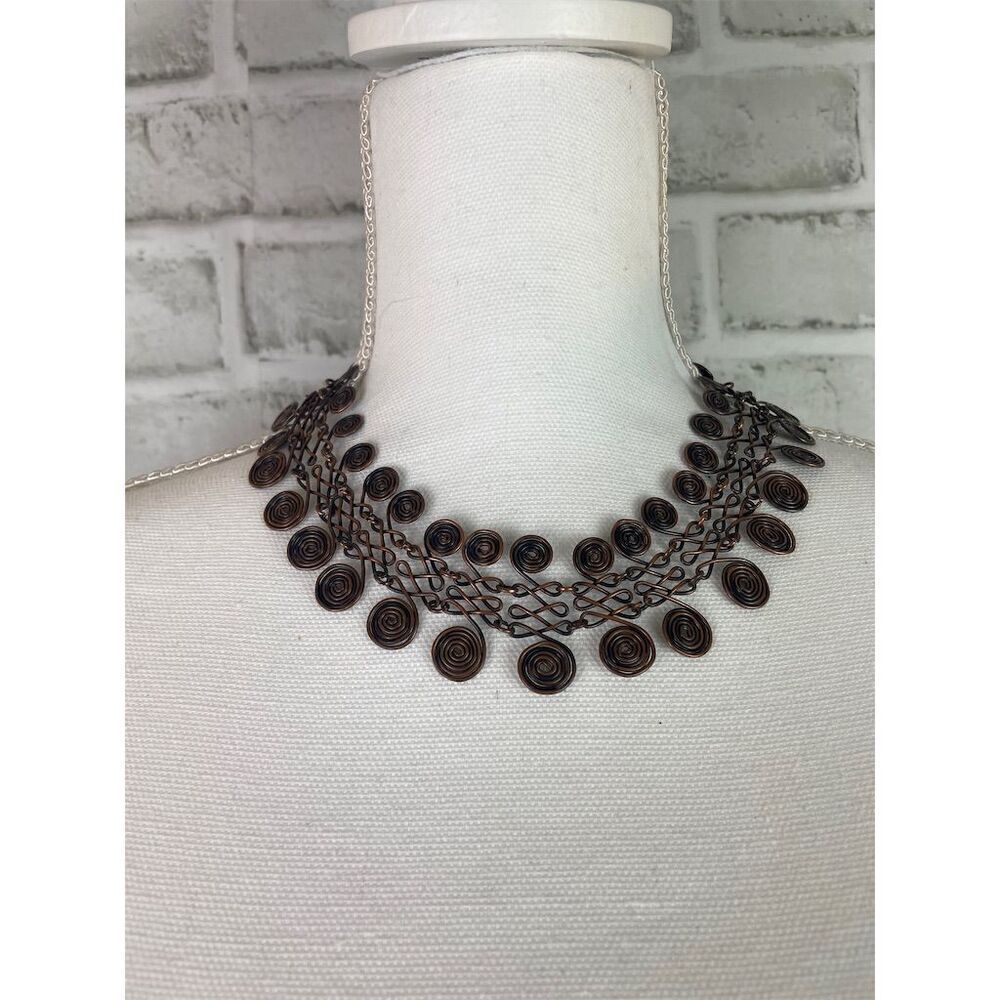 Vintage Copper Coiled Spiral Chain Link Necklace 16" Handmade Egyptian Style
